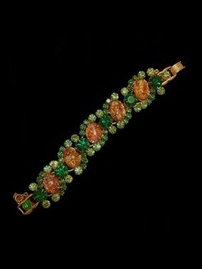 Vintage Juliana Green and Gold Crystal Statement Bracelet - Women's Jewelry